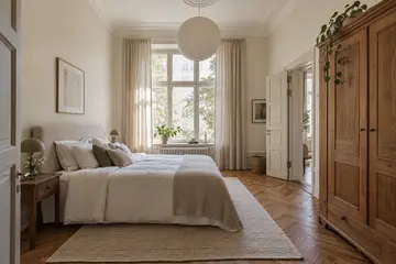 Bedroom with a tall window